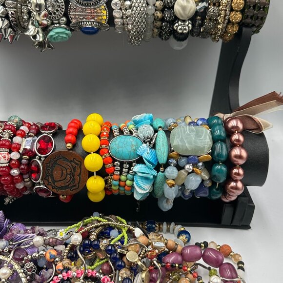 Stretch Bracelet Lot Multicolor Beaded Mix Chunky Bold Statement Jewelry - Picture 4 of 7